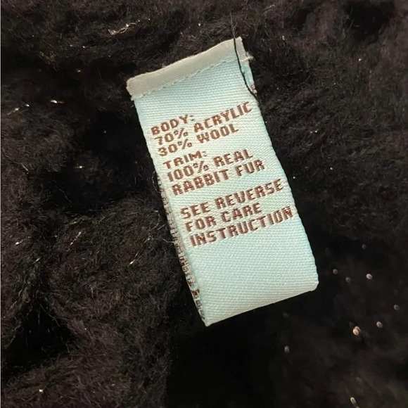 La Cite Rabbit Fur Wool Black Open Short Sleeve Cardigan Size Large - Picture 11 of 11